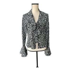 Etcetera Black and White Floral Blouse With Flare Sleeve Size 8